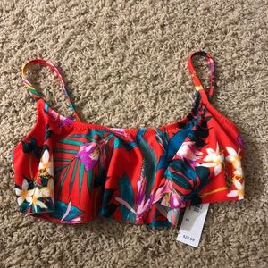 Ruffle Bandeau Red Floral Bikini Top